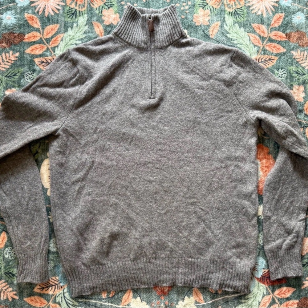 J‎ Crew Men’s 100% Lambswool Quarter Zip Pullover Sweater Size L Gray Knit FLAW
